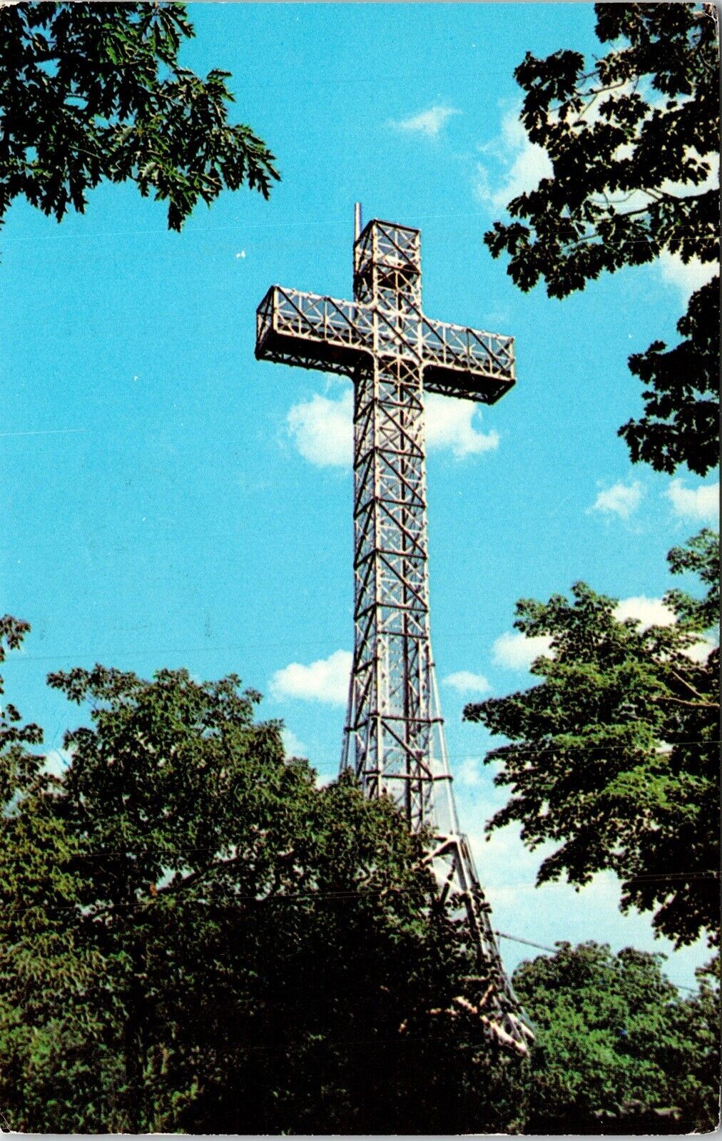 Montreal Quebec QC 100 Foot High Cross Mount Royal Trees Postcard WOB 6