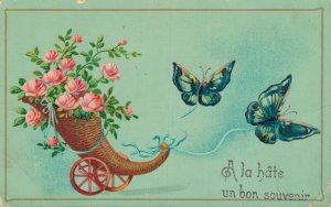 Butterfly Cart Fantasy Vintage Postcard 06.51