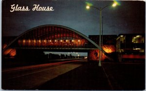 1960s Glass House Restaurant at Night Will Rogers Oklahoma City OK Postcard