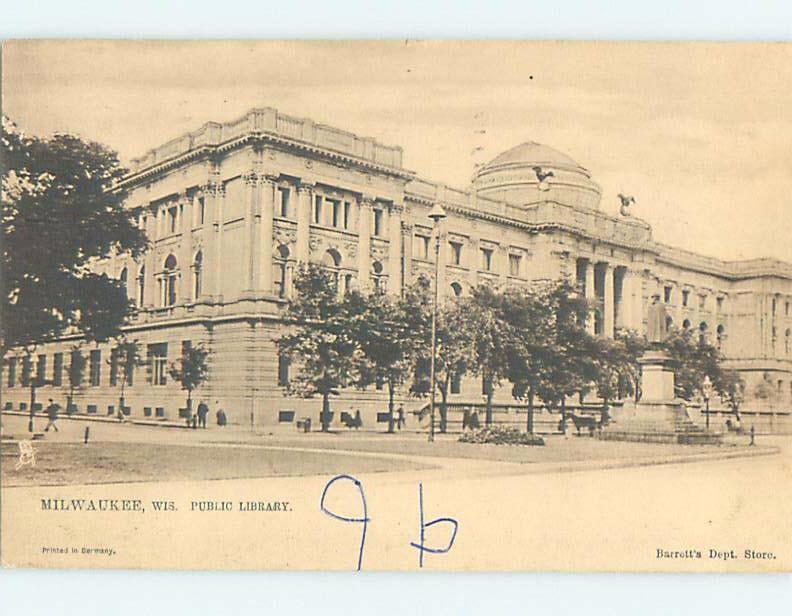 Damaged Back Pre-1907 LIBRARY Milwaukee Wisconsin WI A3208