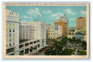 c1920s Looking Up Broadway from the Plaza US Grand Hotel, San Diego CA  Postcard