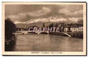 Old Postcard Grenoble Isere general view and the Alps