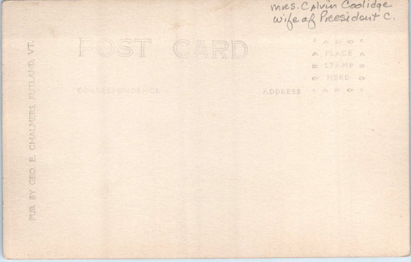 1924 Mrs. Calvin Coolidge G. E. Chalmers Rutland Vermont Real Photo Postcard