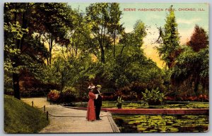 Vtg Chicago Illinois IL Scene In Washington Park Lily Pond 1909 View Postcard