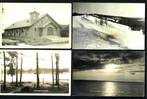 #113 RPPC 4pcs Mich.Catholic Church, Camp Lake Child, Hidden Valley, Moonlight