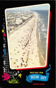 Ocean City Maryland 1950-60s Postcard Helicopter View Of Beach