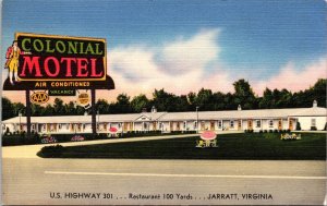Roadside View Colonial Motel Restaurant Seating Area Jarratt Virginia Postcard 