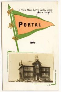 Portal ND High School Flag RPPC Real Photo Postcard