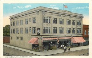 c1920 Postcard; Perkins Building, Sheridan WY, Labor Agency & Pool Hall Unposted