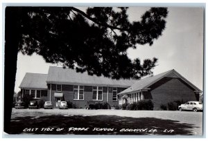 Bernice Louisiana LA Postcard RPPC Photo East Side Of Grade School Cars 1951