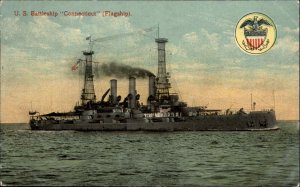 US Battleship Connecticut Flagship Ship Patriotic Insignia c1910 Postcard