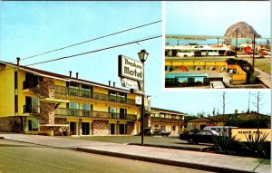 Morro Bay, CA California BREAKERS MOTEL Pool~Morro Rock ROADSIDE Chrome Postcard