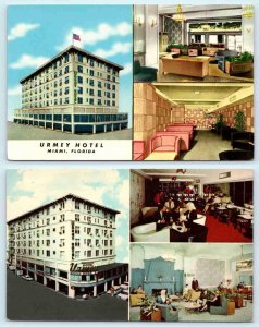 2 Postcards MIAMI, Florida FL~ Interior/Exterior HOTEL URMEY 1950s-60s Roadside