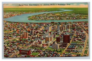 Vintage 1945 Linen Postcard Aerial New Orleans Louisiana & Mississippi River