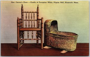 Governor Carvers Chair Cradle Of Peregrine White Pilgrim Plymouth Mass Postcard