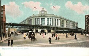 Boston MA-Massachusetts, South Terminal Station Street View, Vintage Postcard