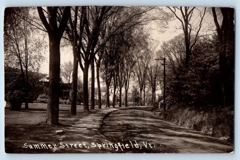 Springfield Vermont VT Postcard RPPC Photo Summer Street Trees c1910's Antique