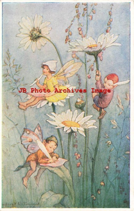 Margaret Tarrant, Medici Society No 119, Pixie Post, Fairies on Flowers