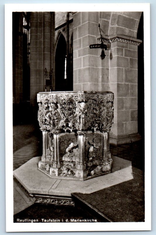 Reutlingen Germany Postcard Baptismal Font St. Mary's Church c1950's RPPC Photo