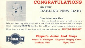 Vintage Postcard 1965 Congratulations On Your Darling New Baby Invitation Card