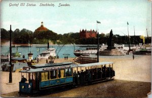 Vtg Stockholm Sweden Gustaf III Statue Trolley Car Pre-1908 Old View Postcard