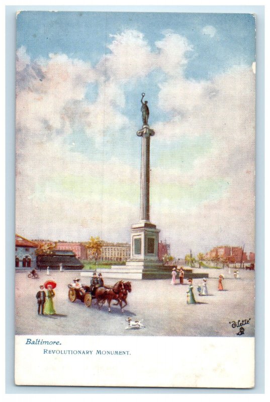 c1905 Horse Carriage, Revolutionary Monument Baltimore Oilette Art Tuck Postcard