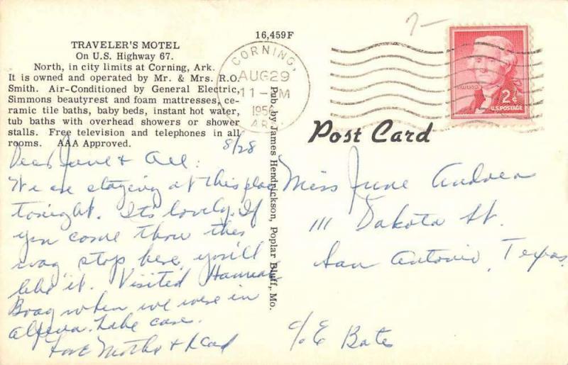 travelers motel corning arkansas L4447 antique postcard