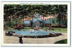 c1940 Conservatory Glen Oak Park Exterior Fountain Peoria Illinois IL Postcard