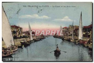 Old Postcard PALAVAS the FLOODS Canal and the two banks