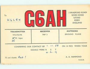 1958 vintage QSL CB HAM RADIO CARD IN SEVEN KINGS Ilford - Essex UK s0373