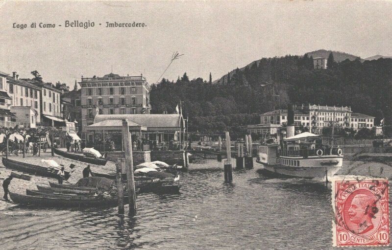 Italy Lago di Como Bellagio Imbarcadero Vintage Postcard 04.20