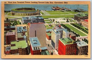 Vtg Cleveland Ohio OH View from Terminal Tower Lake Erie 1940s View Postcard