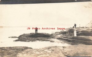 Washington Coast? RPPC, People Walking on Coastline, Spokane WA Postmark