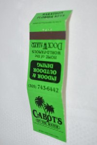 Cabot's on the Water Marathon Florida Keys 20 Strike Matchbook Cover