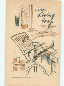 Pre-Linen Comic MAN SMOKING TOBACCO CIGARETTE HAS EASY LIVING AB8855