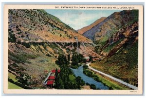 c1940's Entrance to Logan Canyon From College Hill, Logan Utah UT Postcard