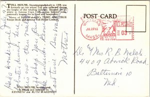 Toll House Whitman Massachusetts MA VTG Postcard PM Caancel WOB Note Vintage 