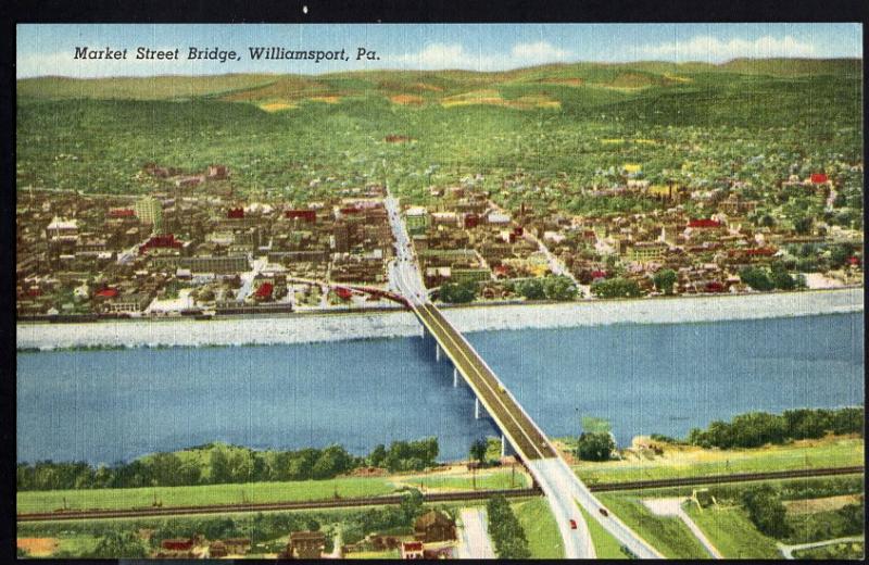 Pennsylvania Market Street Bridge WILLIAMSPORT over Susquehanna River LINEN