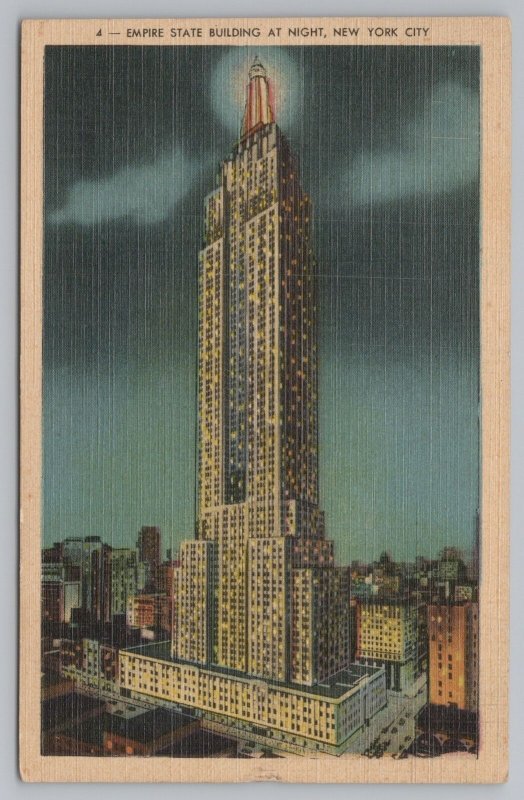 New York City NYEmpire State Bldg @ NightPM 1938MP Co Linen Vintage Postcard