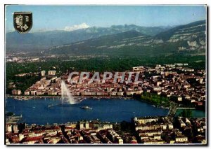 Modern Postcard Geneva aerial view of the city and Mont Blanc