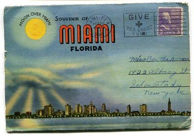 Moon over Miami Florida fl Postcard Folder Linen 1940s #2