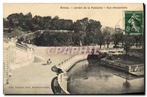 Postcard Old Nimes Fountain Garden Overview