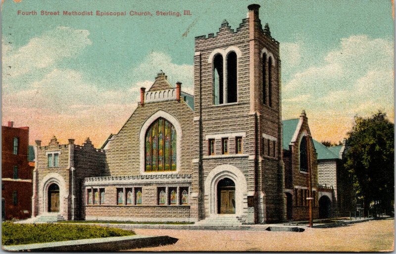 Vtg 1912 Fourth Street Methodist Episcopal Church Sterling Illinois IL Postcard