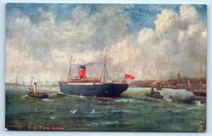Tunsian Steamship Steamer Ship Postcard