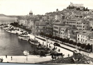 Postcard Panoramic View Building And Boats Sibinik Croatia