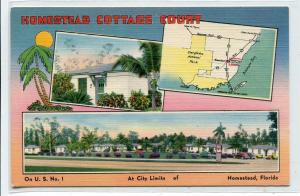 Homestead Cottage Court Motel US 1 Florida linen postcard