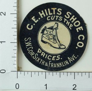 1890's Paper Label C.E Hilts Shoe Co. Hand Cutting Shoe Image Large Knife P35