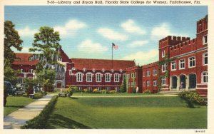 Vintage Postcard 1930s Library & Bryan Hall Florida State College Tallahassee FL