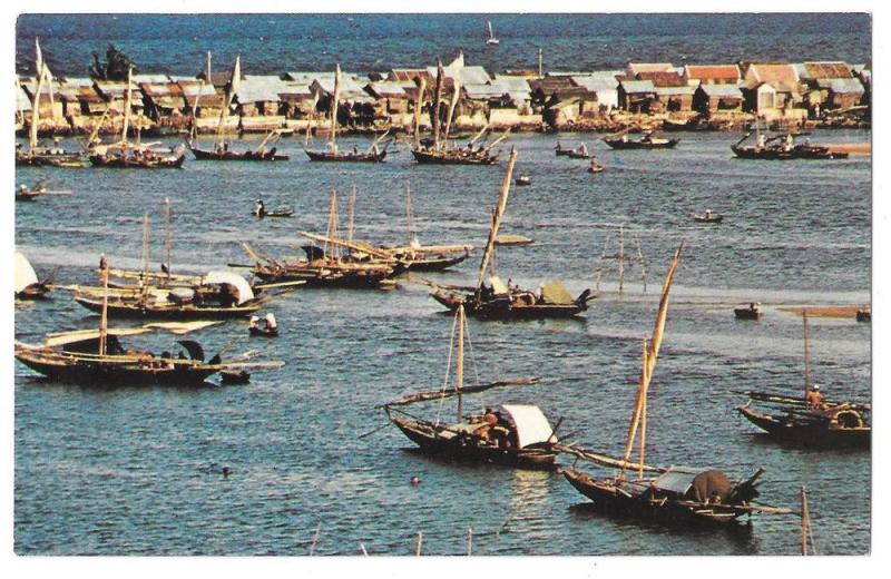 Vietnam Saigon River Boat People Vintage 1960s Postcard