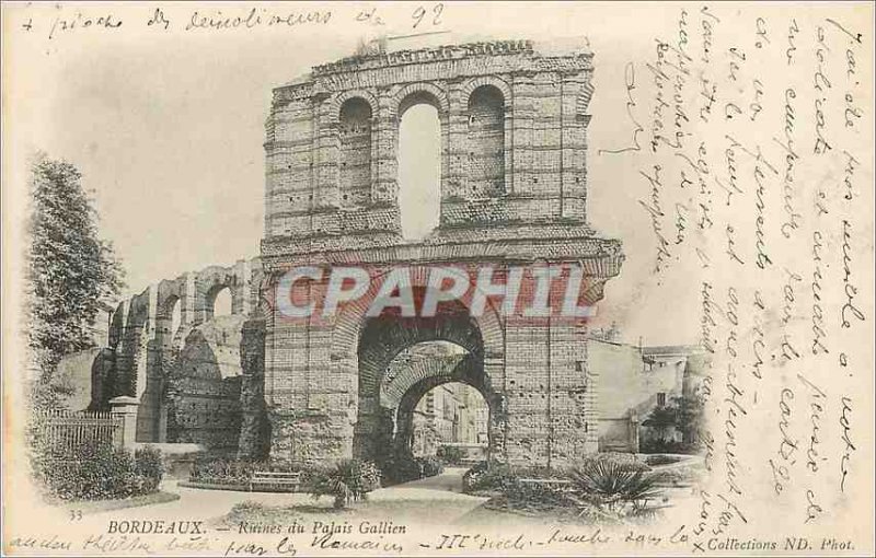 Postcard Ancient Ruins Bordeaux Palais Gallien (map 1900)